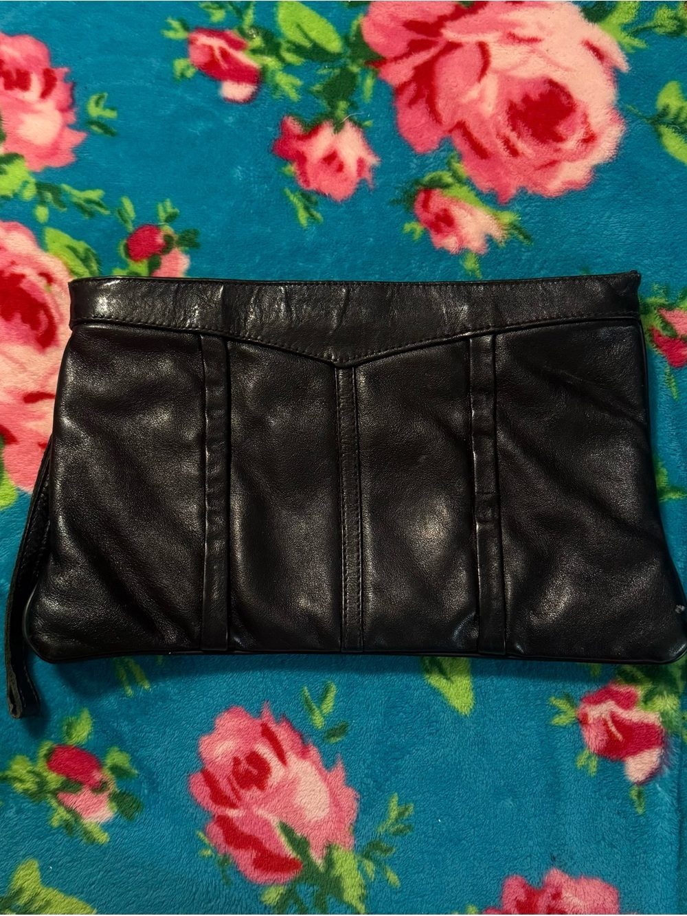 Classic Black Leather Wristlet/Clutch